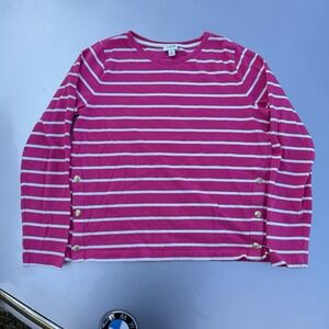 J.Crew Pink White Stopped Long Sleeve Top Button Sides Women's Medium